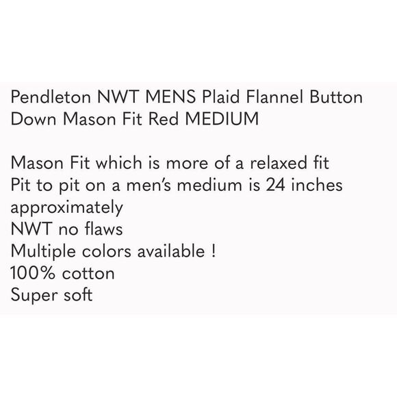 NWT PENDELTON Flannel Shirt Men’s Medium Plaid Button Down Mason Fit Brown Red - Picture 5 of 5